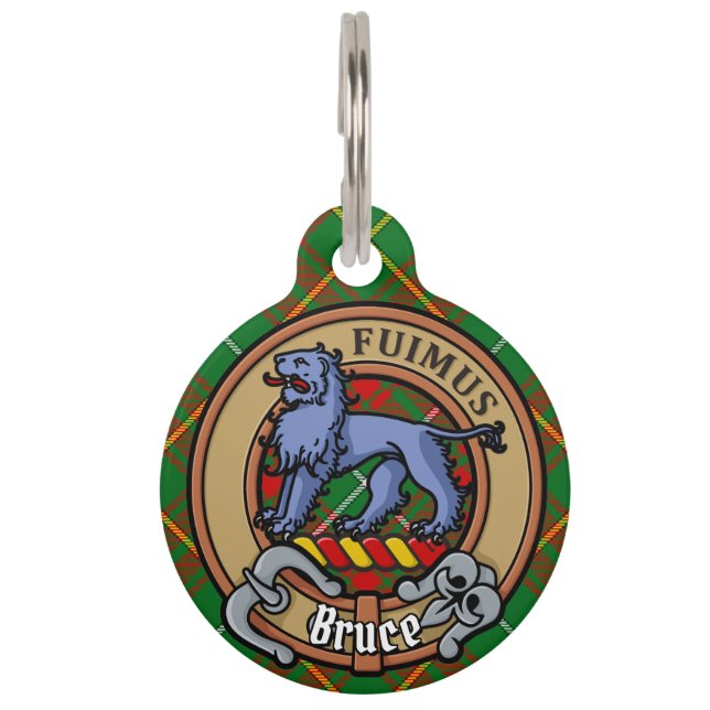 Clan Bruce Wappen über die Jagd auf Tartan Haustiermarke (Vorderseite)