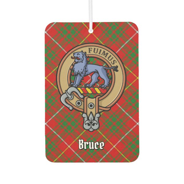 Clan Bruce Wappen über Tartan Autolufterfrischer (Vorderseite)