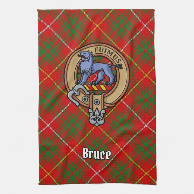 Clan Bruce Wappen über Tartan Geschirrtuch (Vertikal)