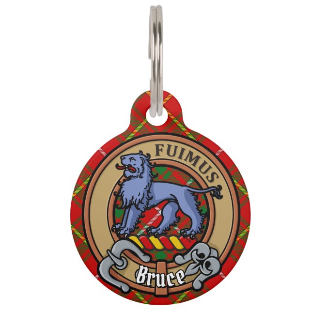 Clan Bruce Wappen über Tartan Haustiermarke (Vorderseite)
