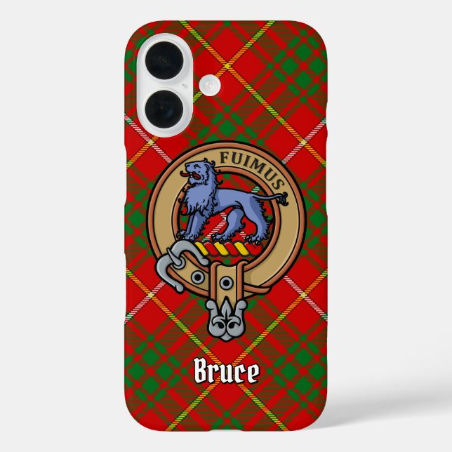 Clan Bruce Wappen über Tartan iPhone 16 Hülle (Rückseite)