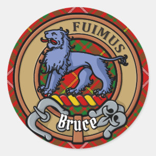 Clan Bruce Wappen über Tartan Runder Aufkleber