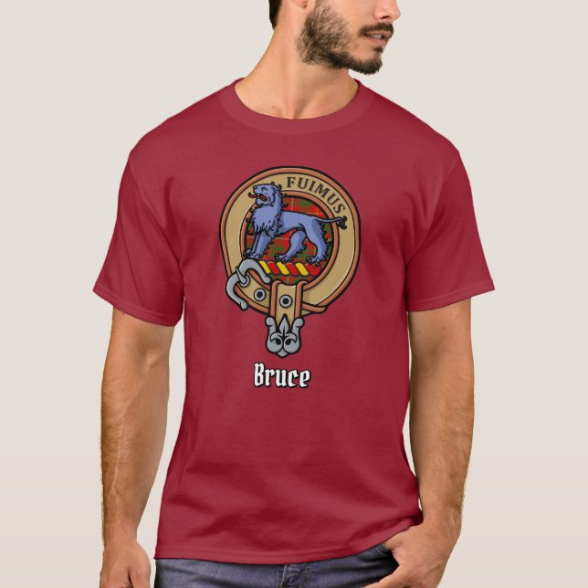 Clan Bruce Wappen über Tartan T-Shirt (Vorderseite)