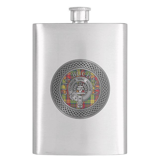 Clan Buchanan Wappen & Tartan Knot Flachmann (Vorderseite)