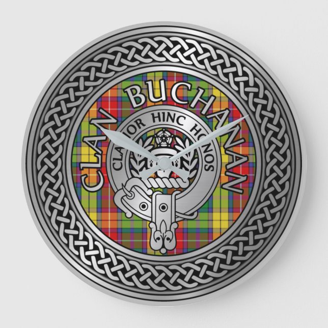 Clan Buchanan Wappen & Tartan Knot Große Wanduhr (Vorderseite)