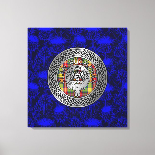 Clan Buchanan Wappen & Tartan Knot on Thistle Leinwanddruck (Vorderseite)