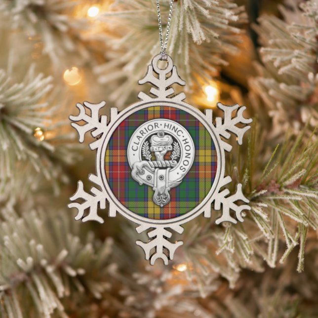 Clan Buchanan Wappen & Tartan Schneeflocken Zinn-Ornament (Baum)