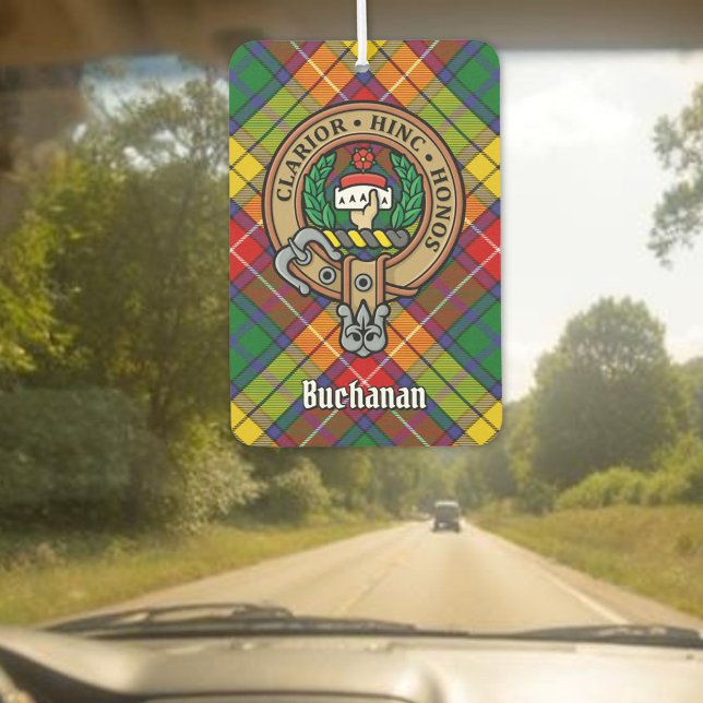 Clan Buchanan Wappen über Tartan Autolufterfrischer (Von Creator hochgeladen)