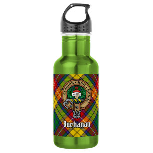Clan Buchanan-Wappen über Tartan Edelstahlflasche