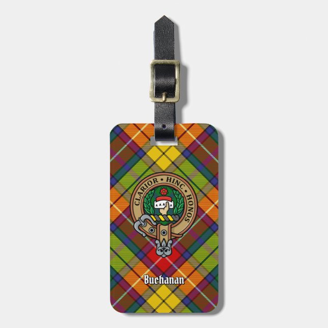 Clan Buchanan Wappen über Tartan Gepäckanhänger (Vorderseite vertikal)