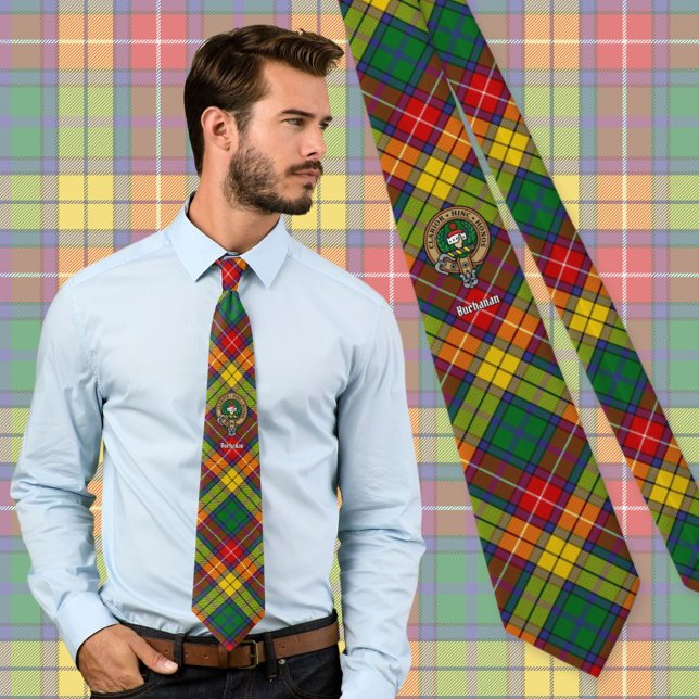 Clan Buchanan Wappen über Tartan Krawatte (Von Creator hochgeladen)