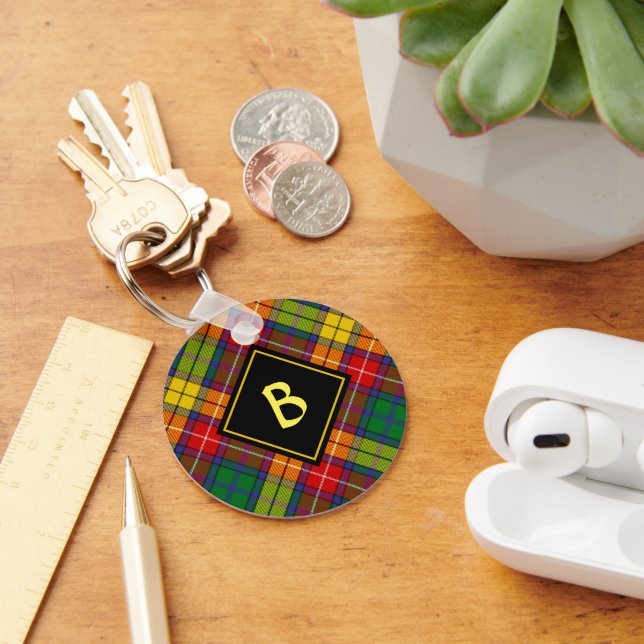 Clan Buchanan Wappen über Tartan Schlüsselanhänger (Schreibtisch)