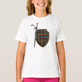 Clan-Buchanantartan-schottisches Schild u. Klinge T-Shirt