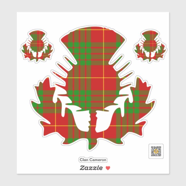 Clan Cameron Tartan Thistle Aufkleber (Blatt)