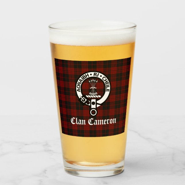 Clan Cameron Wappen Abzeichen & Tartan Glas (Vorne (Gefüllt))