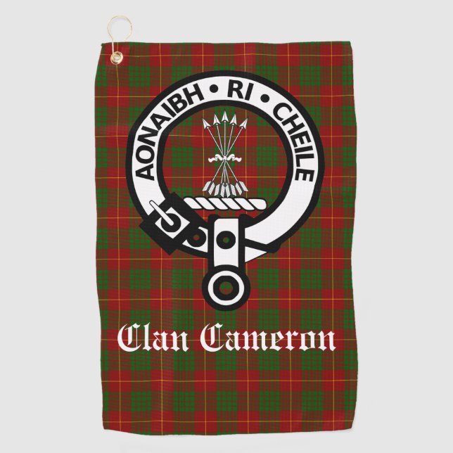 Clan Cameron Wappen Abzeichen & Tartan individuell Golfhandtuch (Vorderseite)
