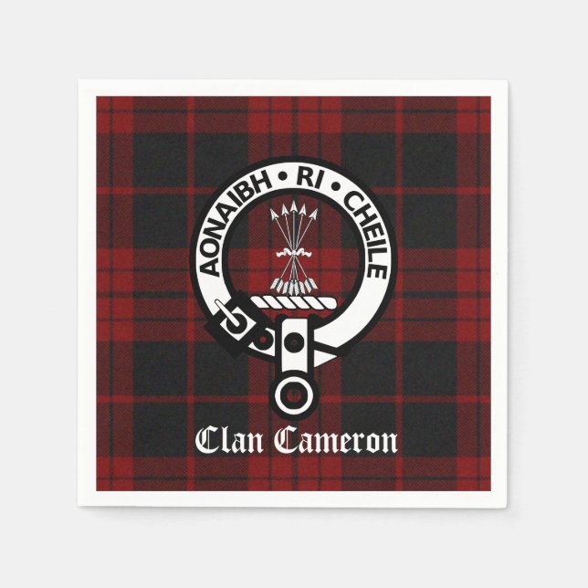 Clan Cameron Wappen Abzeichen und Tartan Serviette (Vorderseite)