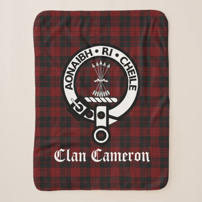 Clan Cameron Wappen Abzeichen und Tartan Sherpadecke (Vorderseite)