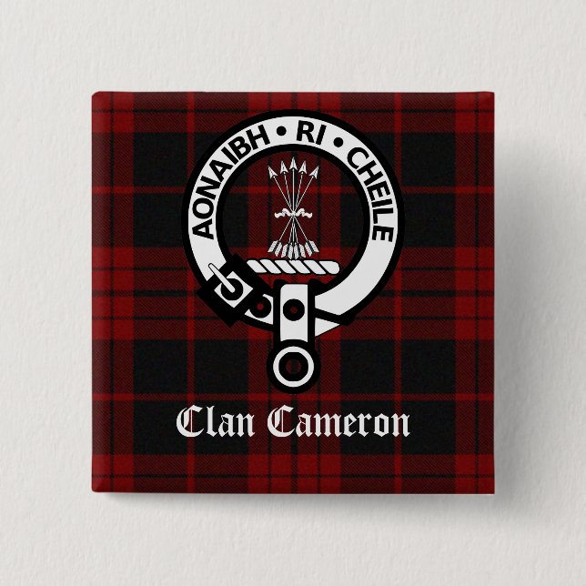 Clan Cameron Wappen & Tartan Button (Vorderseite)