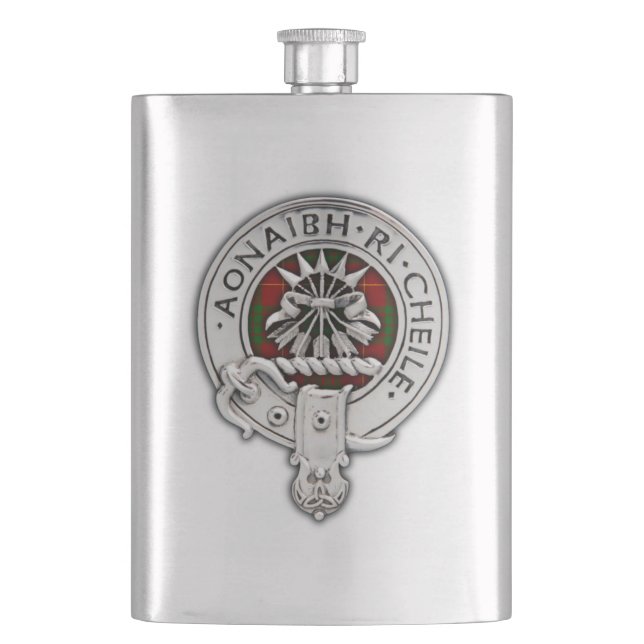 Clan Cameron Wappen & Tartan Flachmann (Vorderseite)