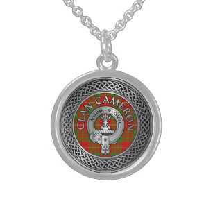 Clan Cameron Wappen & Tartan Knot Sterling Silberkette