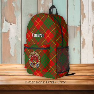 Clan Cameron Wappen über Tartan Bedruckter Rucksack