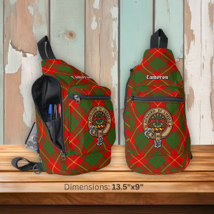 Clan Cameron Wappen über Tartan Crossbody Bag