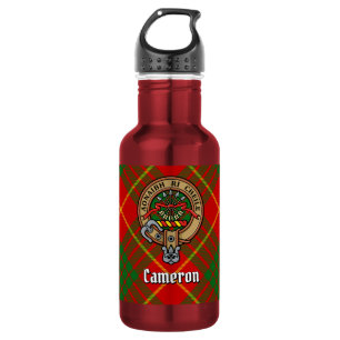 Clan Cameron Wappen über Tartan Edelstahlflasche