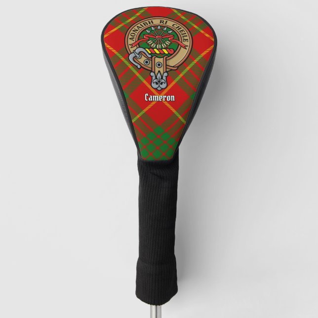 Clan Cameron Wappen über Tartan Golf Headcover (Vorderseite)