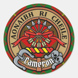 Clan Cameron Wappen über Tartan Runder Aufkleber