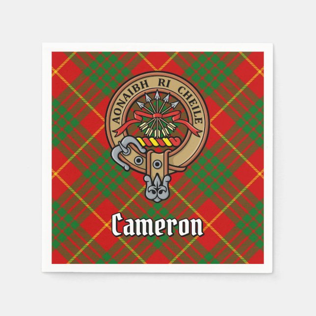Clan Cameron Wappen über Tartan Serviette (Vorderseite)