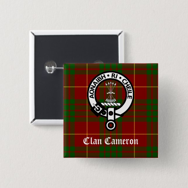 Clan Cameron Wappen und Tartan Button (Vorne & Hinten)