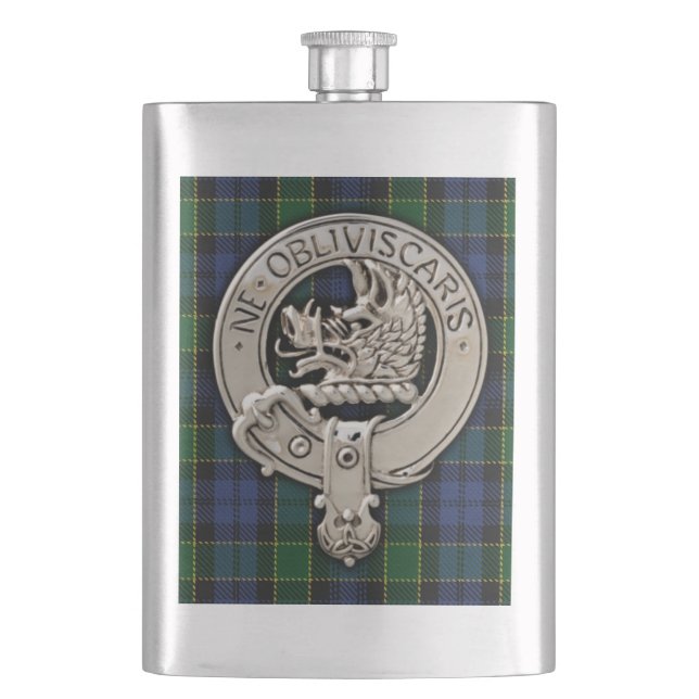 Clan Campbell Wappen & Breadalbane Tartan Flachmann (Vorderseite)