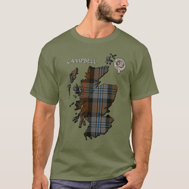 Clan Campbell Wappen & Jagd Tartan Karte T-Shirt (Vorderseite)