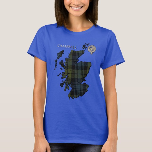 Clan Campbell Wappen & Tartan Karte T-Shirt (Vorderseite)