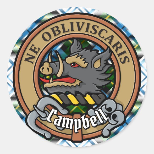 Clan Campbell Wappen über Dress Tartan Runder Aufkleber (Vorderseite)
