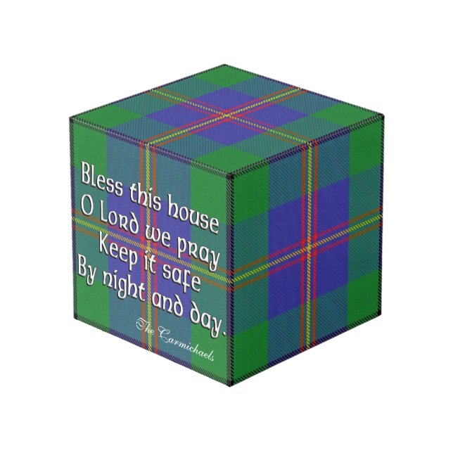 Clan Carmichael Tartan-Haus-Segen Würfel (Vorderseite Schrägansicht)