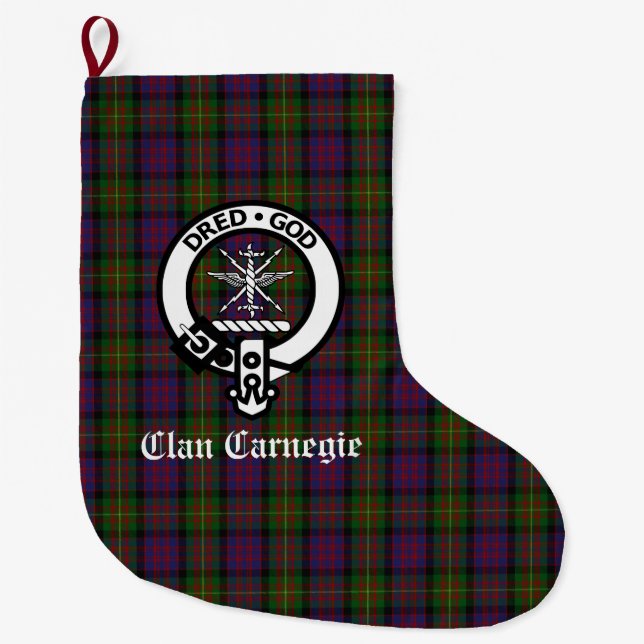 Clan Carnegie Wappen Abzeichen & Tartan individuel Großer Weihnachtsstrumpf (Vorderseite)