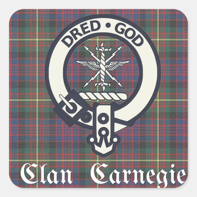 Clan Carnegie Wappen Tartan Quadratischer Aufkleber (Vorderseite)