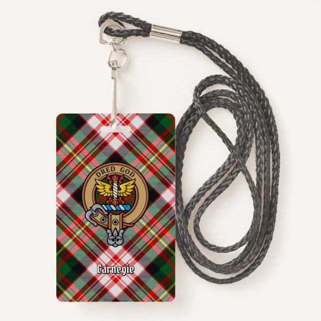 Clan Carnegie Wappen über Dress Tartan Ausweis (Vorderseite mit Schlüsselband)