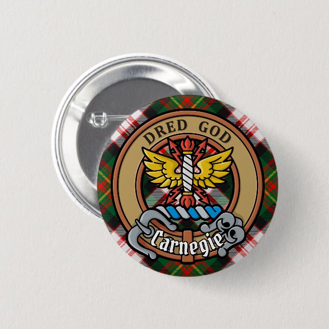 Clan Carnegie Wappen über Dress Tartan Button (Vorne & Hinten)