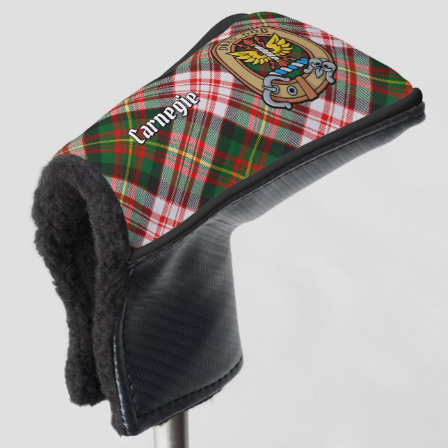 Clan Carnegie Wappen über Dress Tartan Golf Headcover (3/4 Vorderseite)