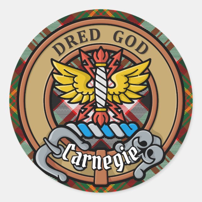 Clan Carnegie Wappen über Dress Tartan Runder Aufkleber (Vorderseite)