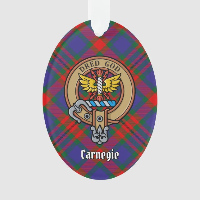 Clan Carnegie Wappen über Tartan Ornament (Vorderseite)