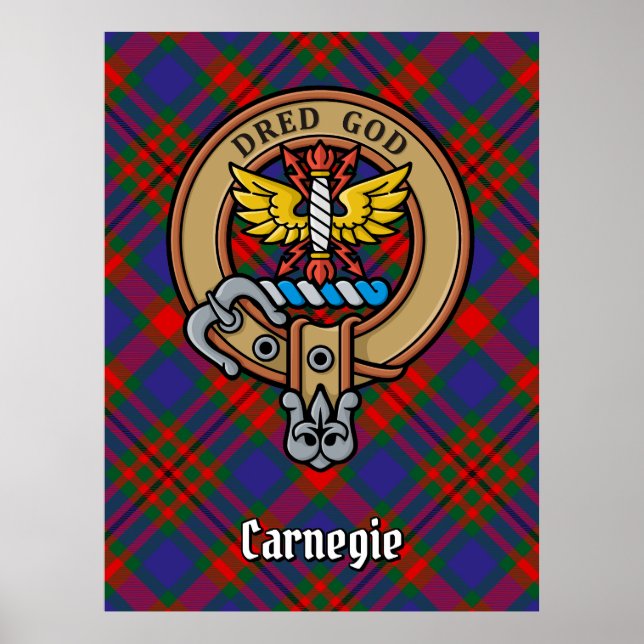 Clan Carnegie Wappen über Tartan Poster (Vorne)