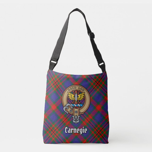 Clan Carnegie Wappen über Tartan Tragetaschen Mit Langen Trägern (Vorderseite)