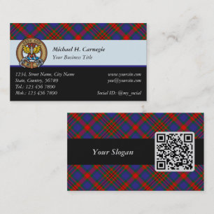 Clan Carnegie Wappen über Tartan Visitenkarte