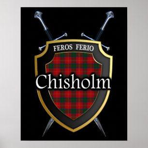 Clan Chisholm Tartan Scottish Shield & Schwerter Poster