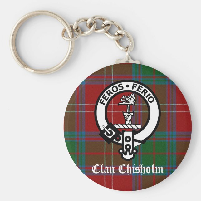 Clan Chisholm Tartan & Wappen Abzeichen Schlüsselanhänger (Vorne)