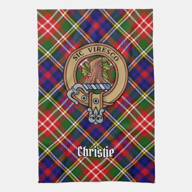 Clan Christie Crest over Tartan Geschirrtuch (Vertikal)